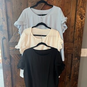 Elegant Ruffle Sleeve Blouses - Black, White, Light Blue